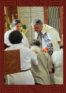 Archbishop Don Tamihere performs one of 21 confirmations at Meri Kuia (St Mary's Church, Tikitiki)